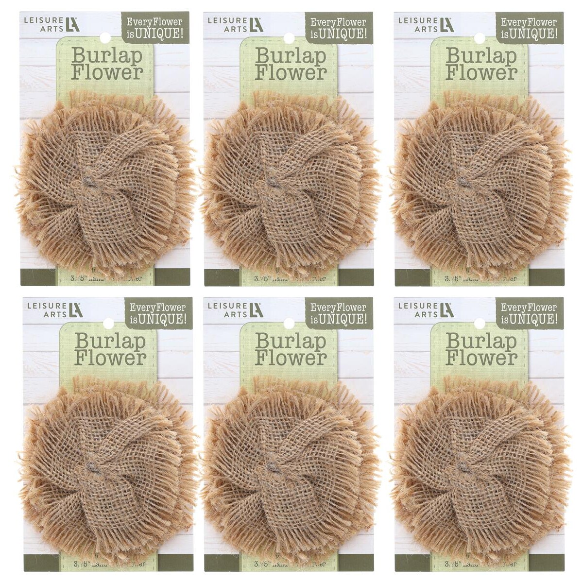Essentials By Leisure Arts Bundle Burlap Flower 4&#x22; Natural, 6Pc - Rustic Burlap Flowers For Crafts, Diy Decorations, And Unique For Crafts Projects - Perfect Home D&#xE9;cor And Events