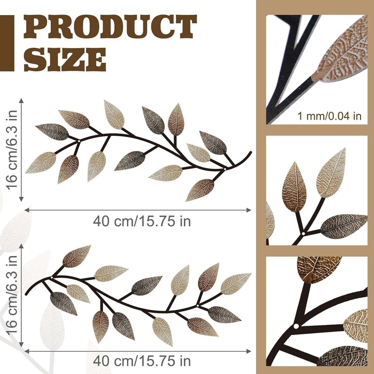 2 Pieces Metal Tree Leaf Wall Decor Vine Olive Branch Leaf Wall Art Living Room, Hallway Wall Decor Outdoor Decoration(Vintage Brown)
