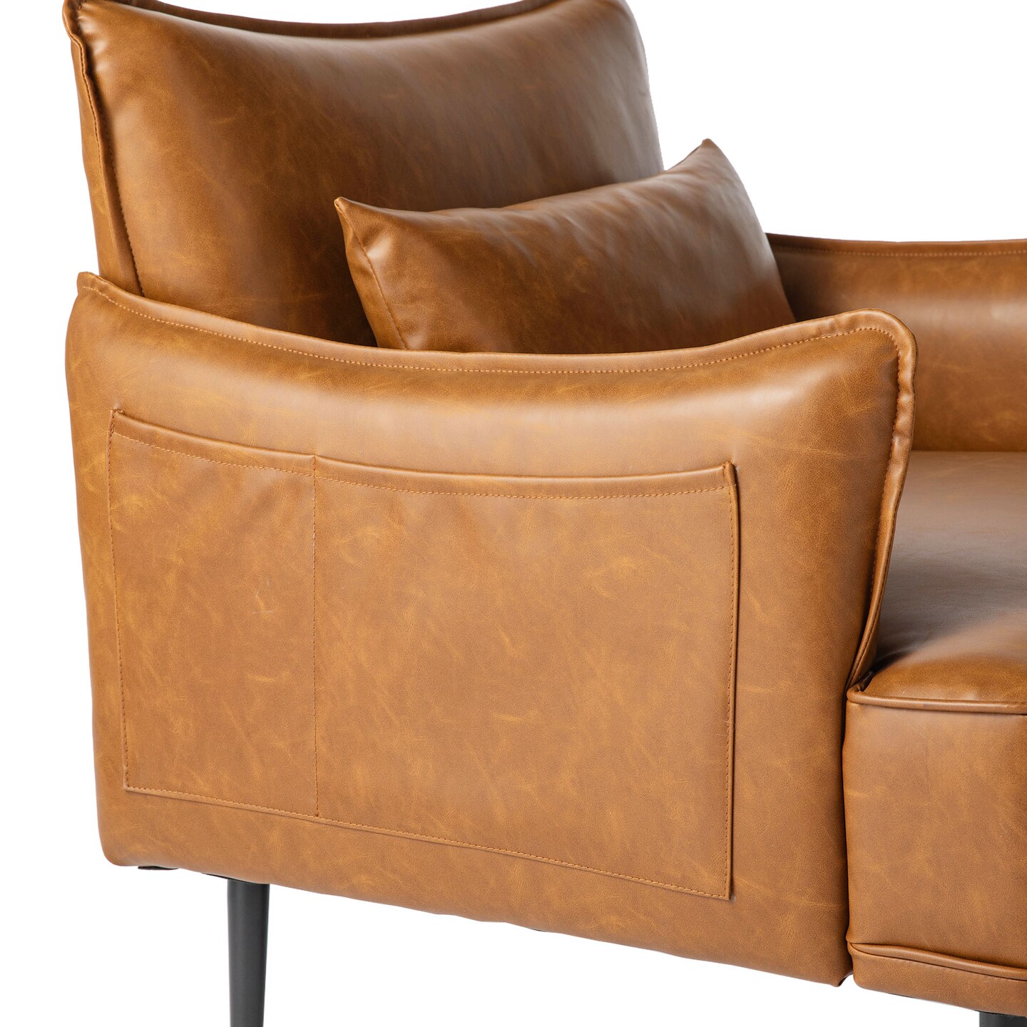 29.5&#x22;W Mid-Century Modern Leatherette Armchair With Side Pocket
