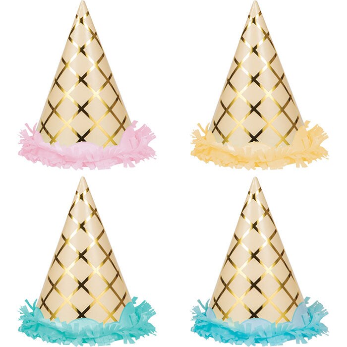Bulk Pack of 16 Ice Cream Party Foil Fringe Hat, Child&#x27;s