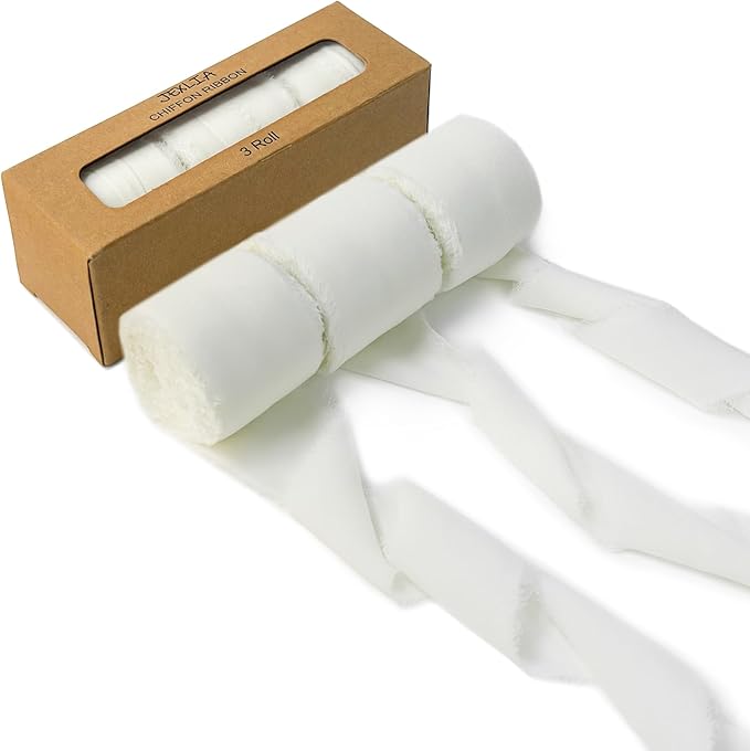 3 Rolls Cream White Silk Ribbon, 1.5&#x22; x 7Yd Handmade Chiffon Ribbon, for Gifts Wrapping, DIY Crafts, Wedding Invitations, Bridal Bouquets