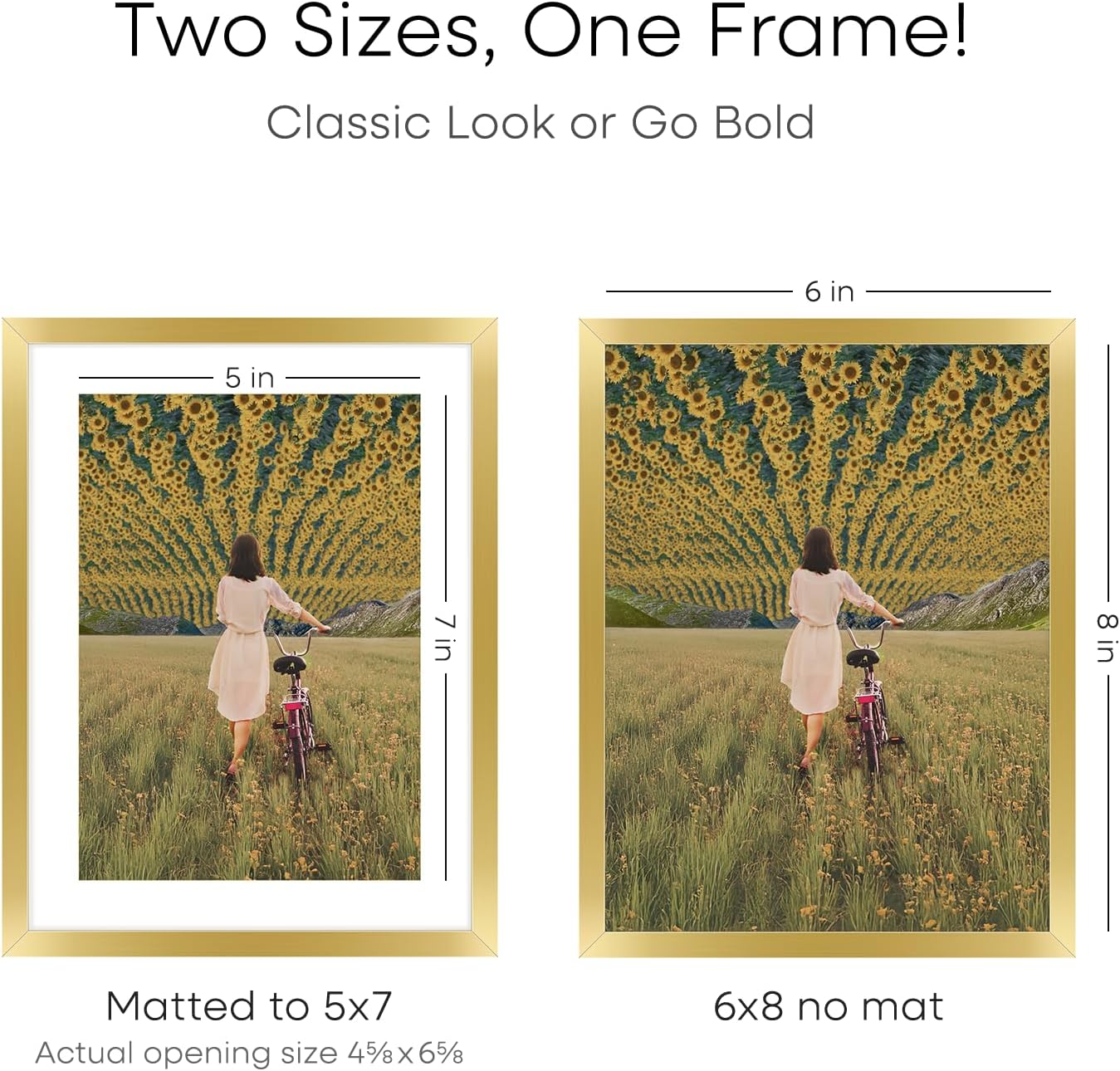 6x8 Picture Frame Gold, High-End Metal Gold Frame 6 x 8 for Wall or Tabletop