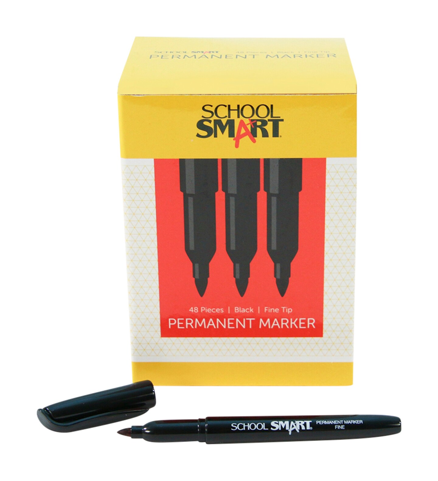 School Smart Fine Tip Permanent Markers, Quick-Drying and Water Resistant, 1 mm Tip, Black, Pack of 48