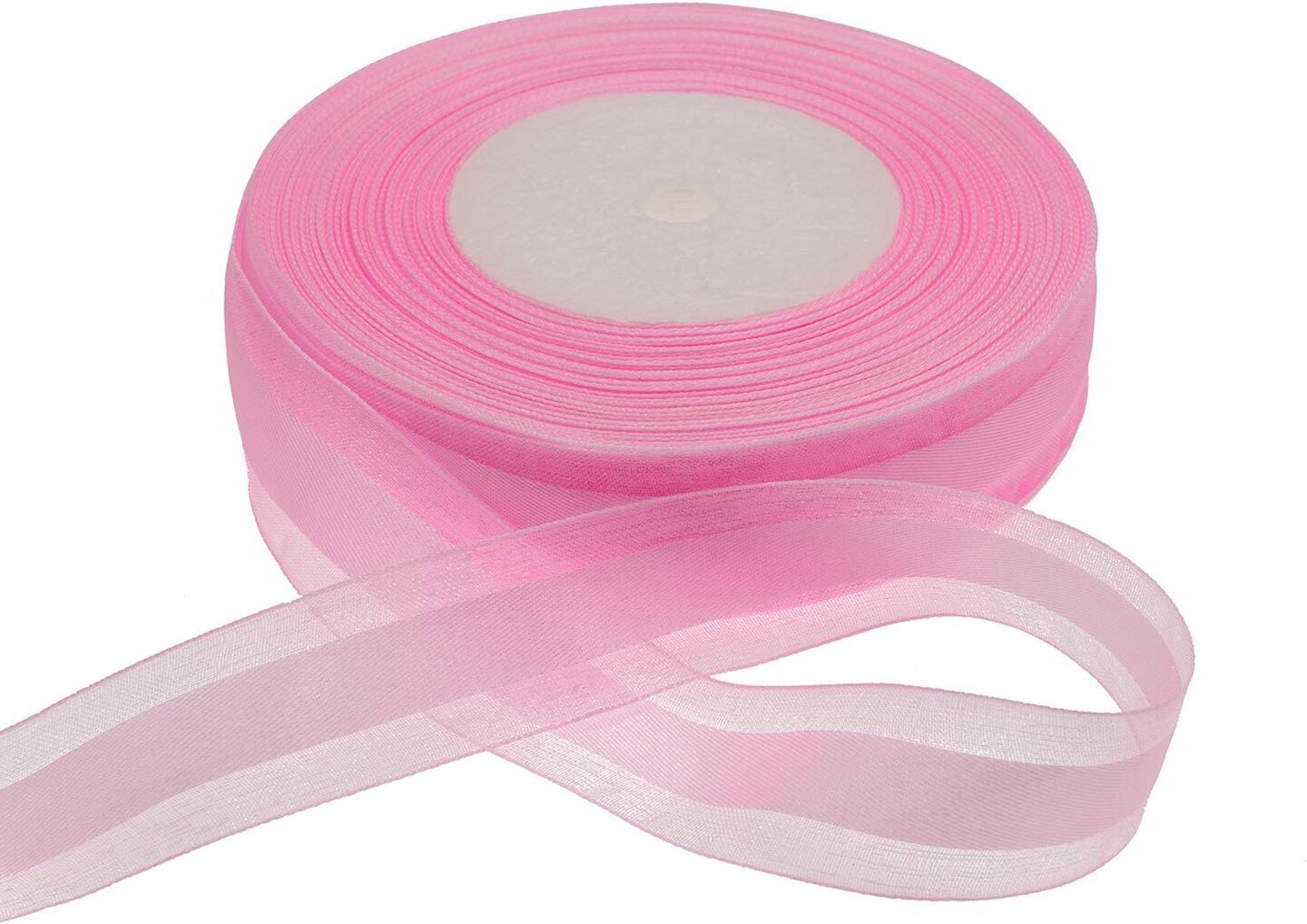 50 Yards 1 Inch Wide Satin Ribbon with Organza Edge for Wedding Gifts Wrapping DIY Bows and Craft (Pink)