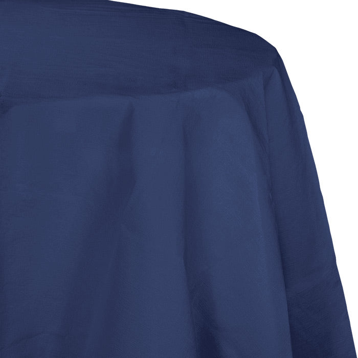 Navy 82&#x22; Round Polylined Tissue Tablecover