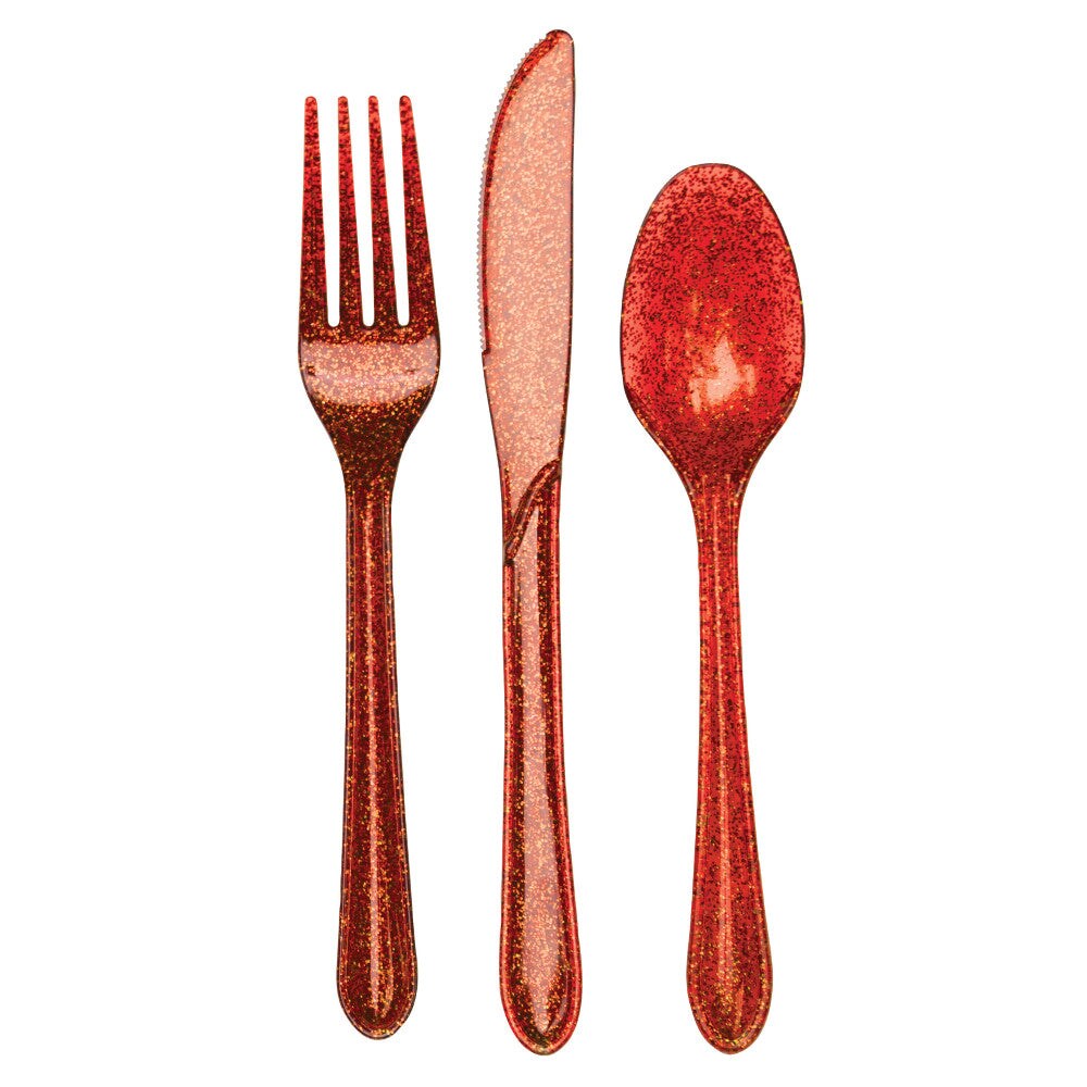 Glitz Red Plastic Cutlery Set (24/Pkg)