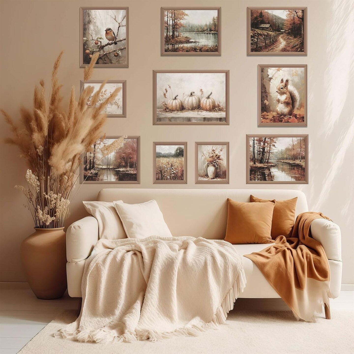 10Pcs Thanksgiving Fall Vintage Wall Art Prints Retro Autumn Scenery Paper Posters