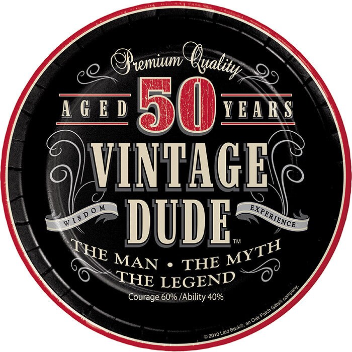 Vintage Dude 50th Birthday Paper Dessert Plates (8/Pkg)