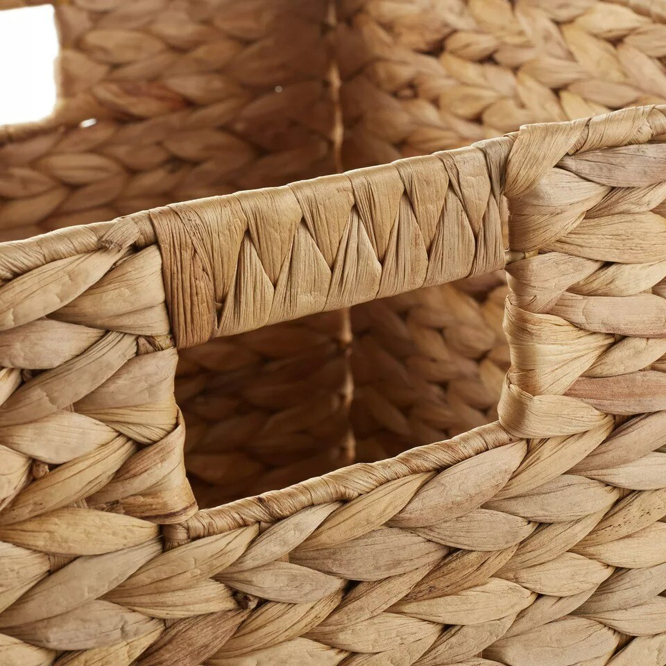Set of 4 Hyacinth Storage Cubes, 12x12 Wicker Basket Bins for Shelves, Natural