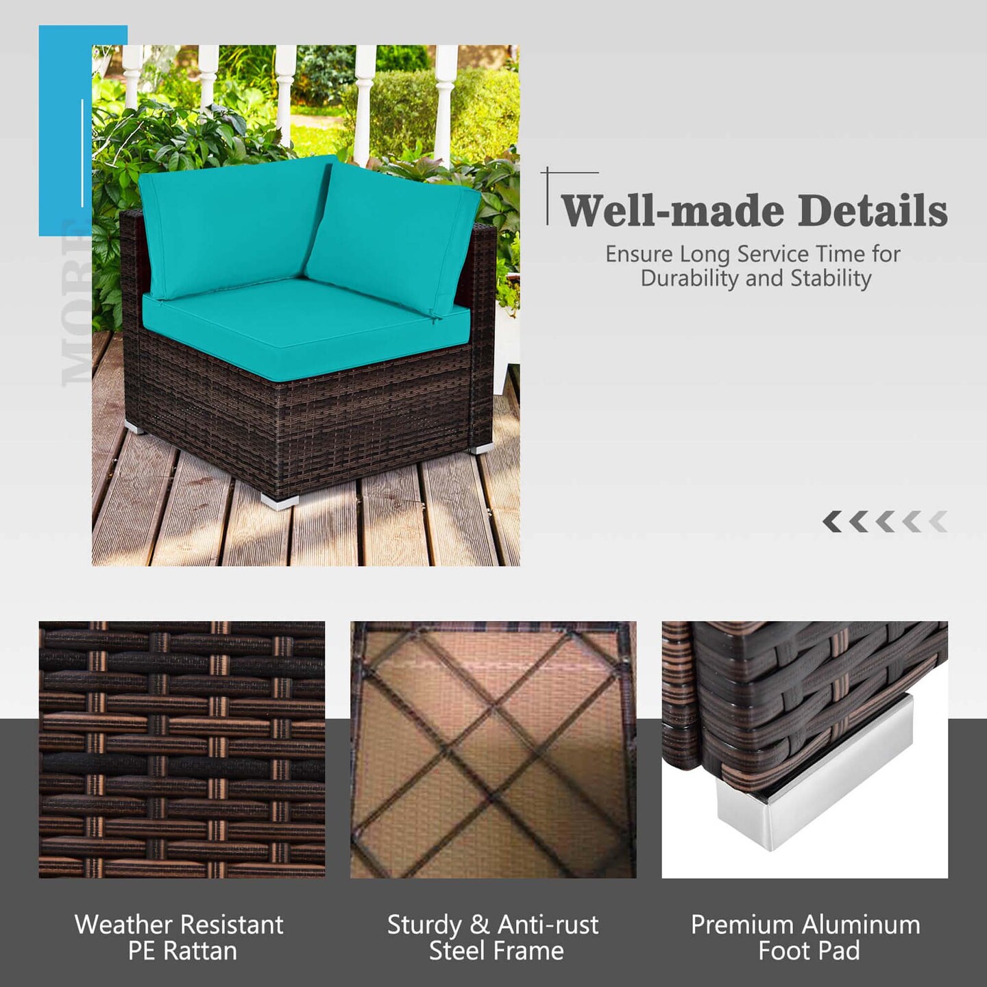 Costway 7 PCS Patio Furniture Set with 28" 50000 BTU Propane Gas Fire Pit Table Cushions Red/Turquoise/Off White