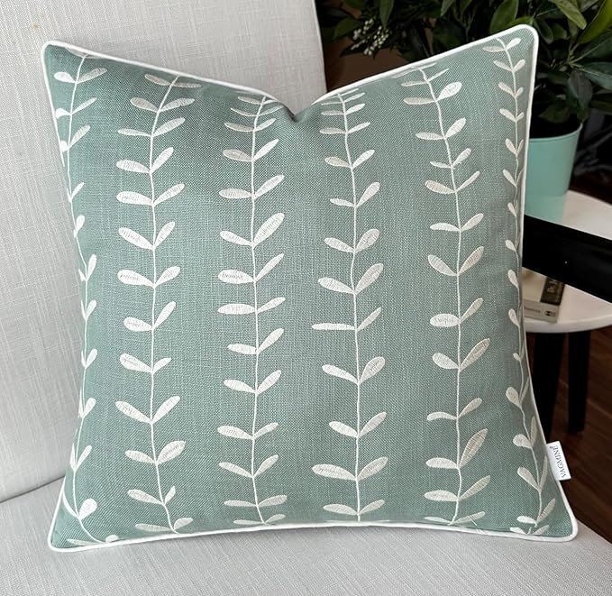 Hand Crafted Cotton Square Decorative Accent Throw Pillow Cover - for Master Bedroom, New Home, Anniversary, Farmhouse, Couch, Sofa - Lollipop-Light Teal, 18x18 Inches