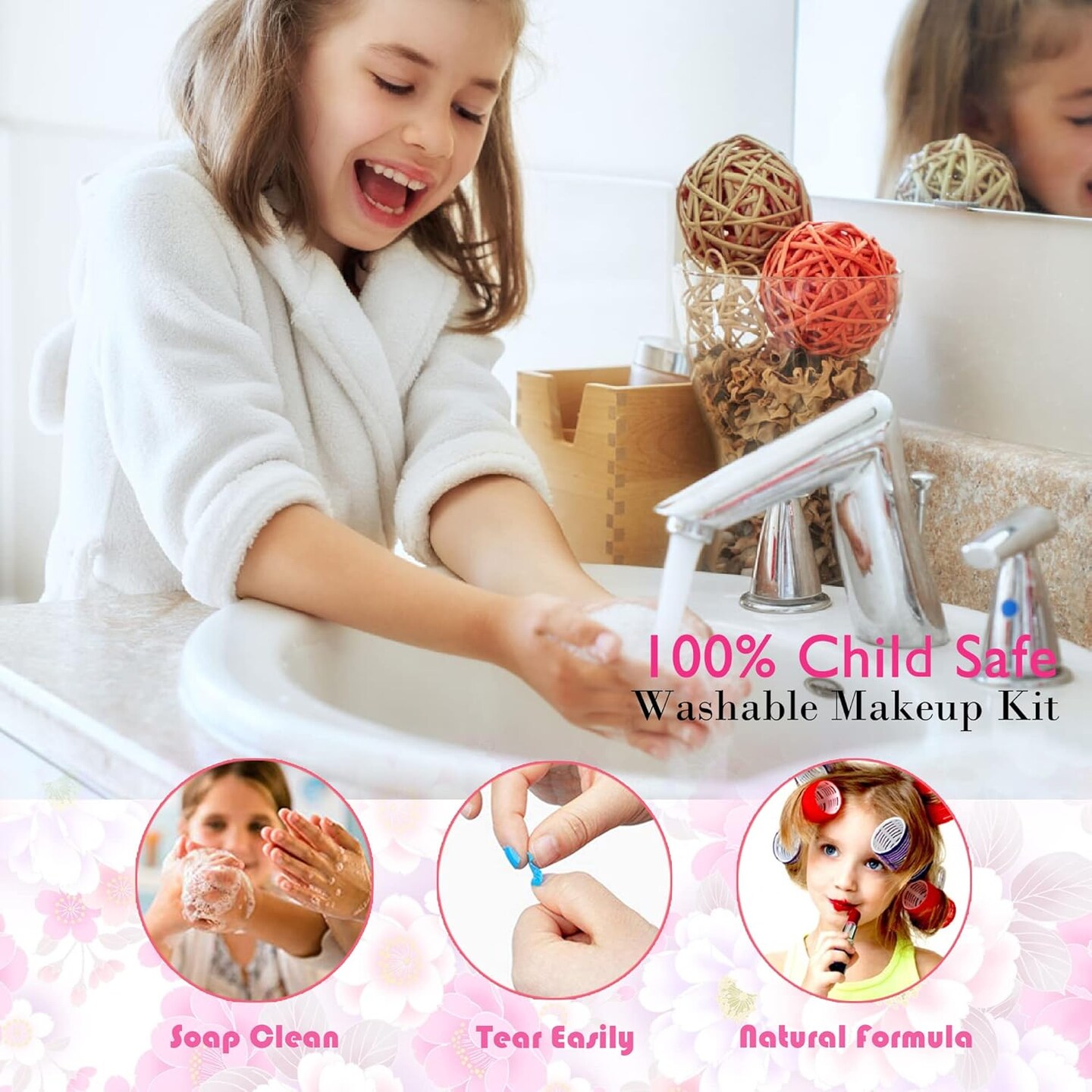 Kids Makeup Kit for Girl - Kids Makeup Kit Toys for Girls,Play Real Makeup Girls Toys,Washable Make Up for Little Girls,Non Toxic Toddlers Cosmetic for Children Age 3-12 Years Old,Teen (Pink)