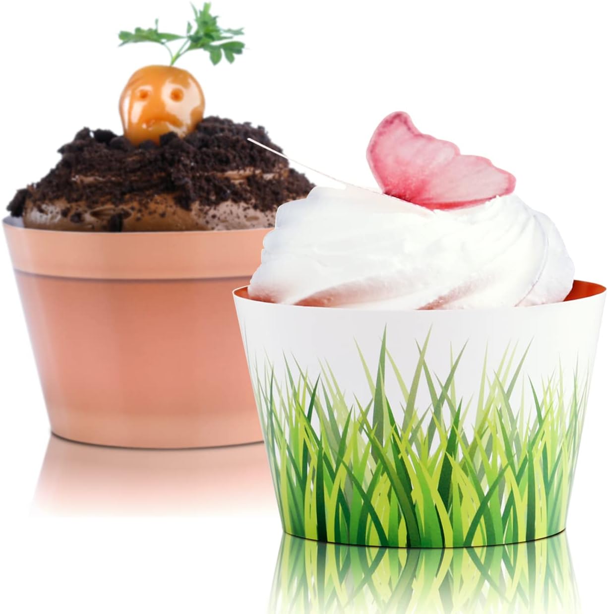 Cupcake Wrappers, 48 Count - Grass, Garden, and Flower Pot Cupcake Wrappers for Spring Parties - Cute Cupcake Decorations by Pretty Cute Studios 2.00-2.25 inches