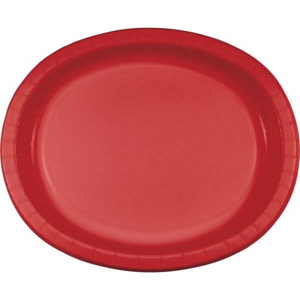 Bulk Pack of 16 Classic Red Paper Oval Platter 10&#x22; X 12&#x22;