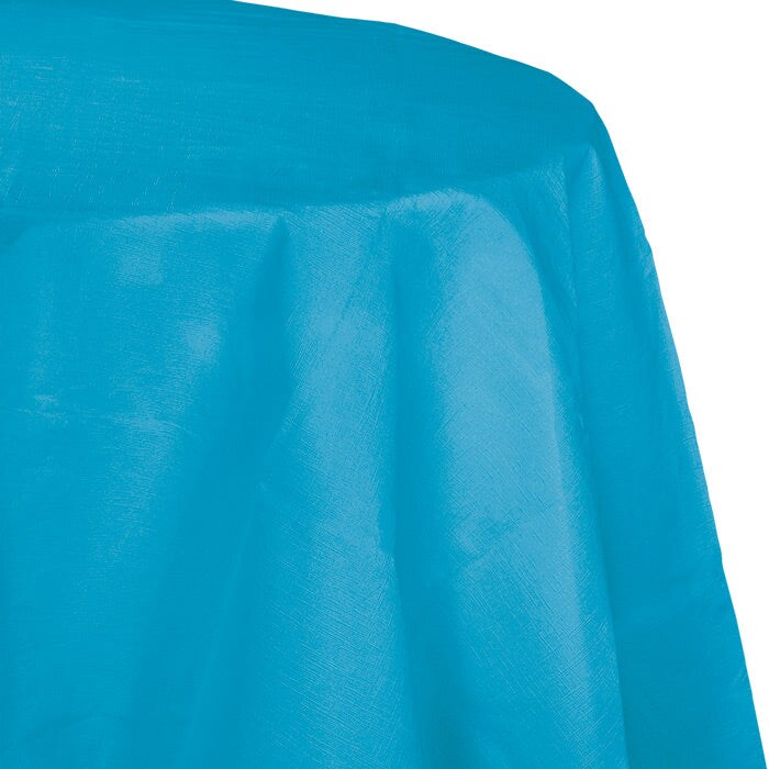 Bulk Pack of 2 Turquoise 82&#x22; Round Polylined Tissue Tablecovers