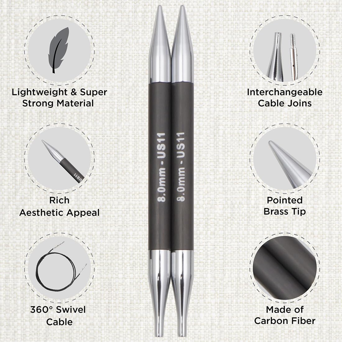 KnitPro Karbonz Deluxe Interchangeable Knitting Needle Set 5"(13cm)