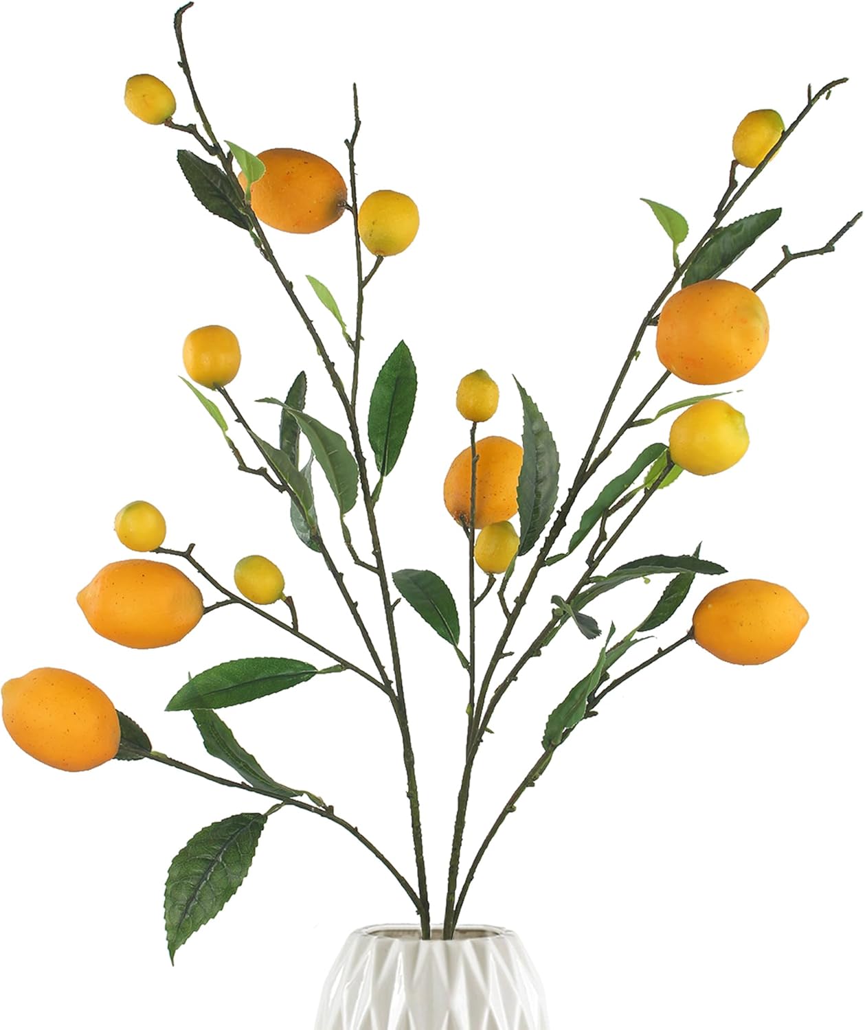 2Pcs Artificial Lemon Branches for Kitchen Party Decoration Yellow Fake Lemon Decor Farmhouse Style Home Table Centerpiece