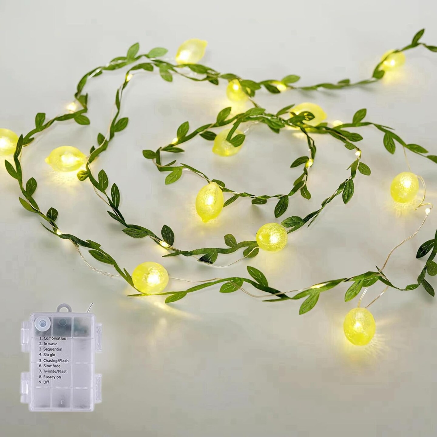 10FT Lemon Vine String Lights – 30 LED Battery-Operated Fairy Lights with Leaves, 8 Modes for Bedroom, Birthday, Garden, and Party Decorations