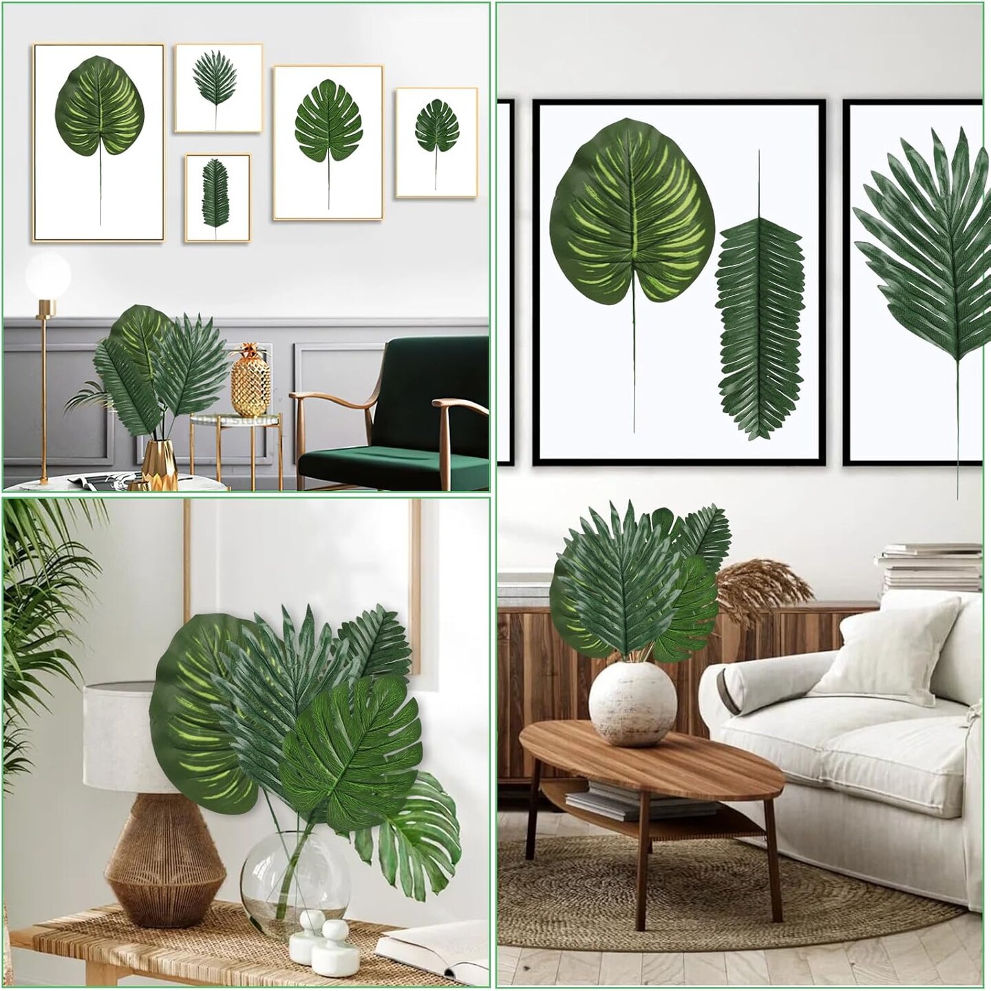 108 Pieces 7 Kinds Artificial Tropical Leaf Jungle Leaves Plant Safari Leaves Decorations Fake Palm Leaf with Stems for Hawaiian Luau Party Table Beach Birthday Wedding Theme Party Decorations