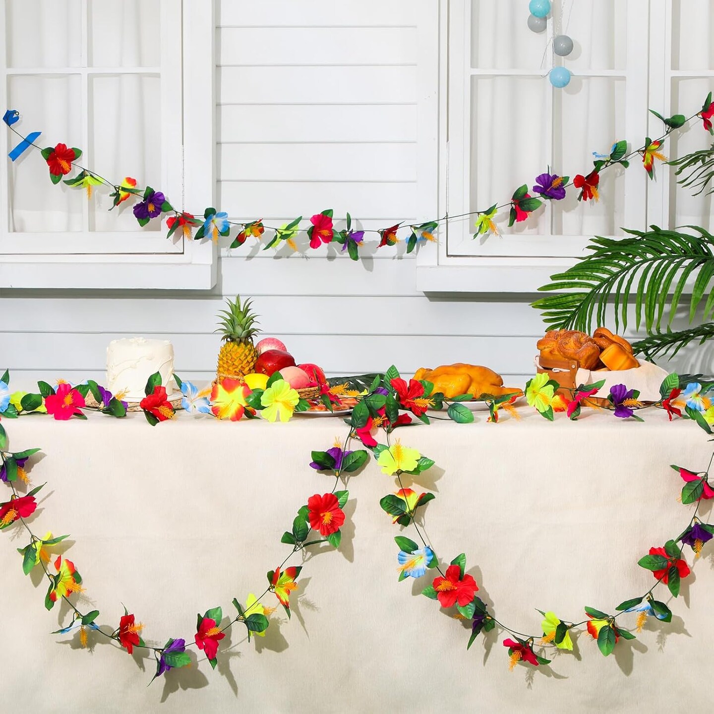 4 Pcs 7.71 ft Hibiscus Flower Garland for Hawaiian Party Decoration Artificial Summer Spring Beach Silk Tropical Garland Plant Floral Vines Hawaiian Leis for Luau Birthday Party Wedding Decor