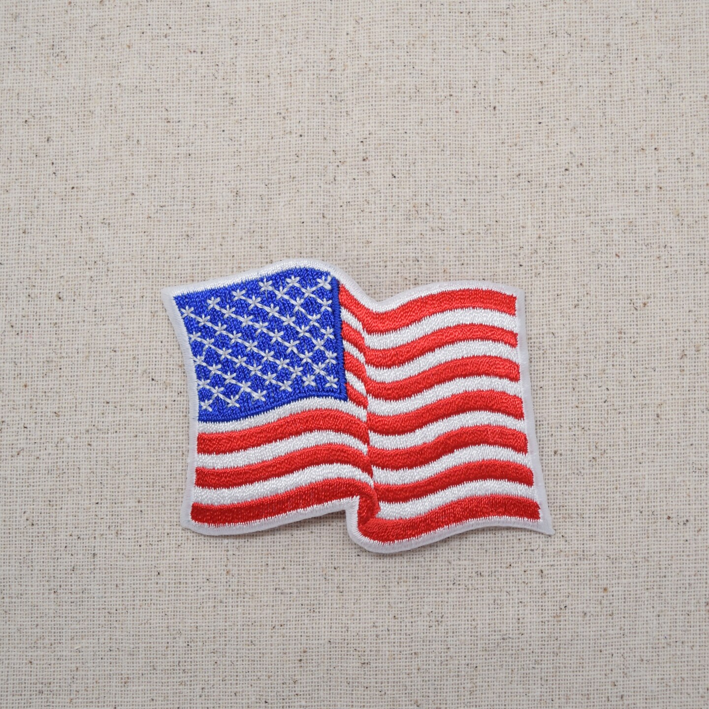 Waving American Flag, US Flag, White Border, Embroidered, Iron on Patch