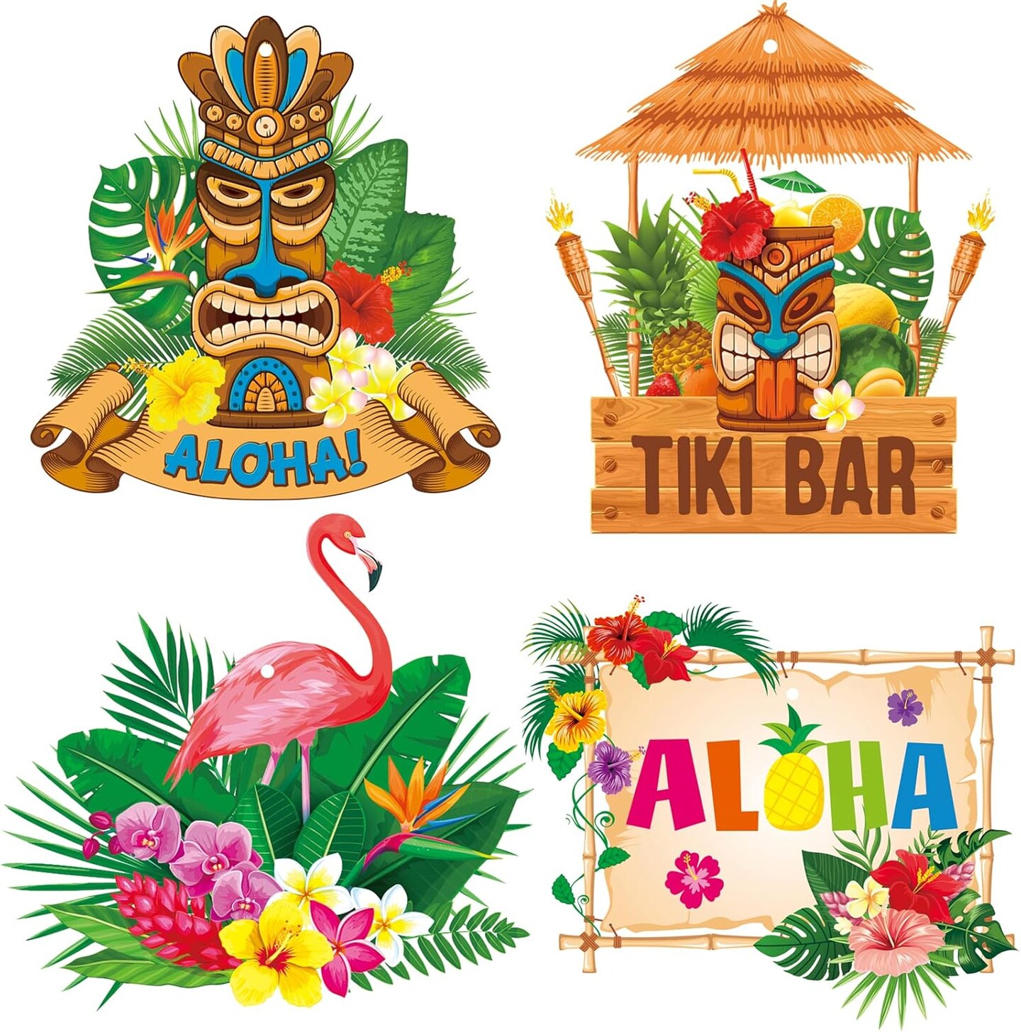 30pcs Luau Party Decorations Hawaiian Decorations Tiki Decorations Tropical Party Decorations Luau Hanging Swirls Aloha Party Decorations, Flower Palm Flamingo Sign Foil Ceiling Summer Decor
