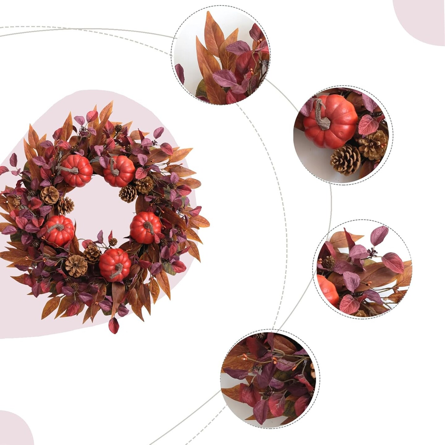 22 Inch Fall Wreath for Front Door(Deep Wine Red, Burgundy, Burnt Orange)14&#x22;D x 13&#x22;W x 2&#x22;H