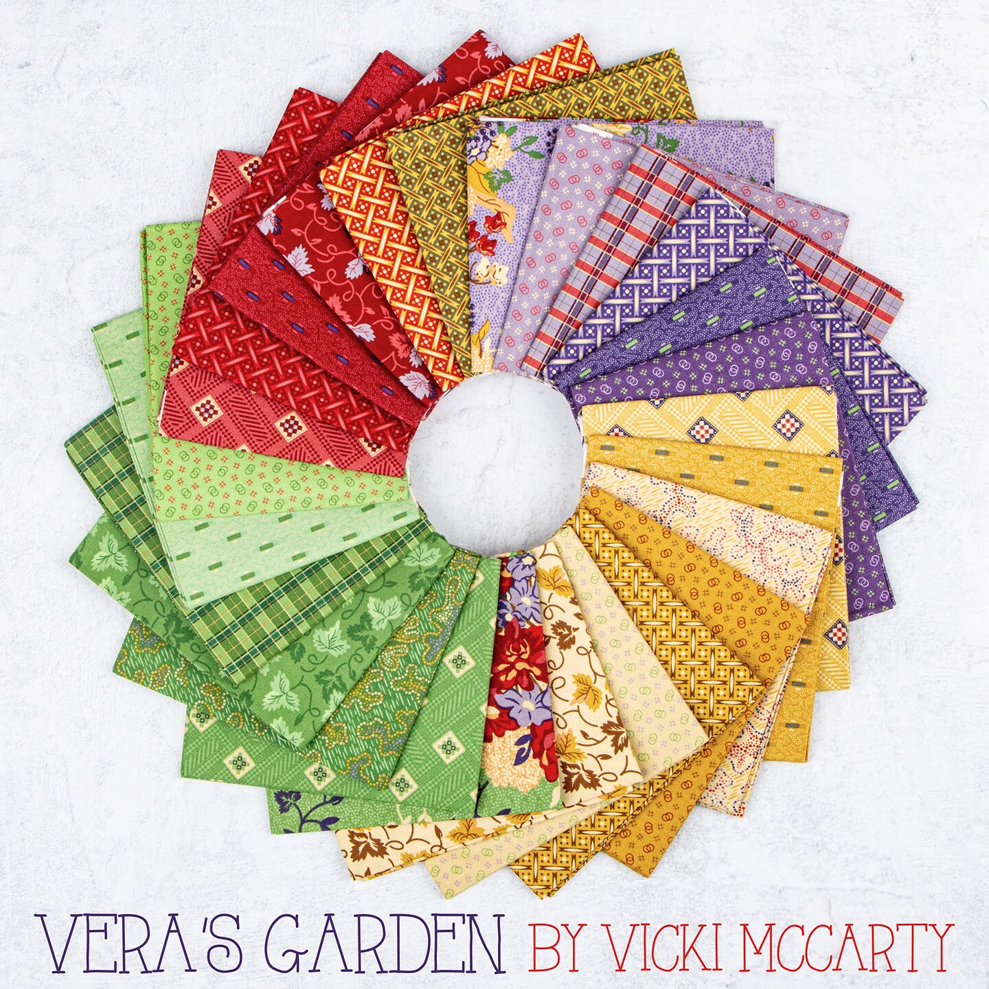 Vera's Garden 5" Square Pack (Charm Pack / 5" Stacker) by Vicki McCarty for Riley Blake (5-16990-42)