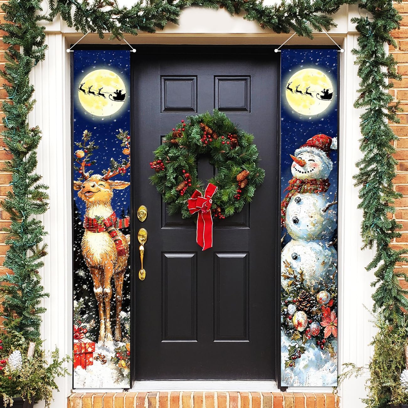 Retro Christmas Decorations Merry Christmas Door Banner(Blue)71"L x 12"W