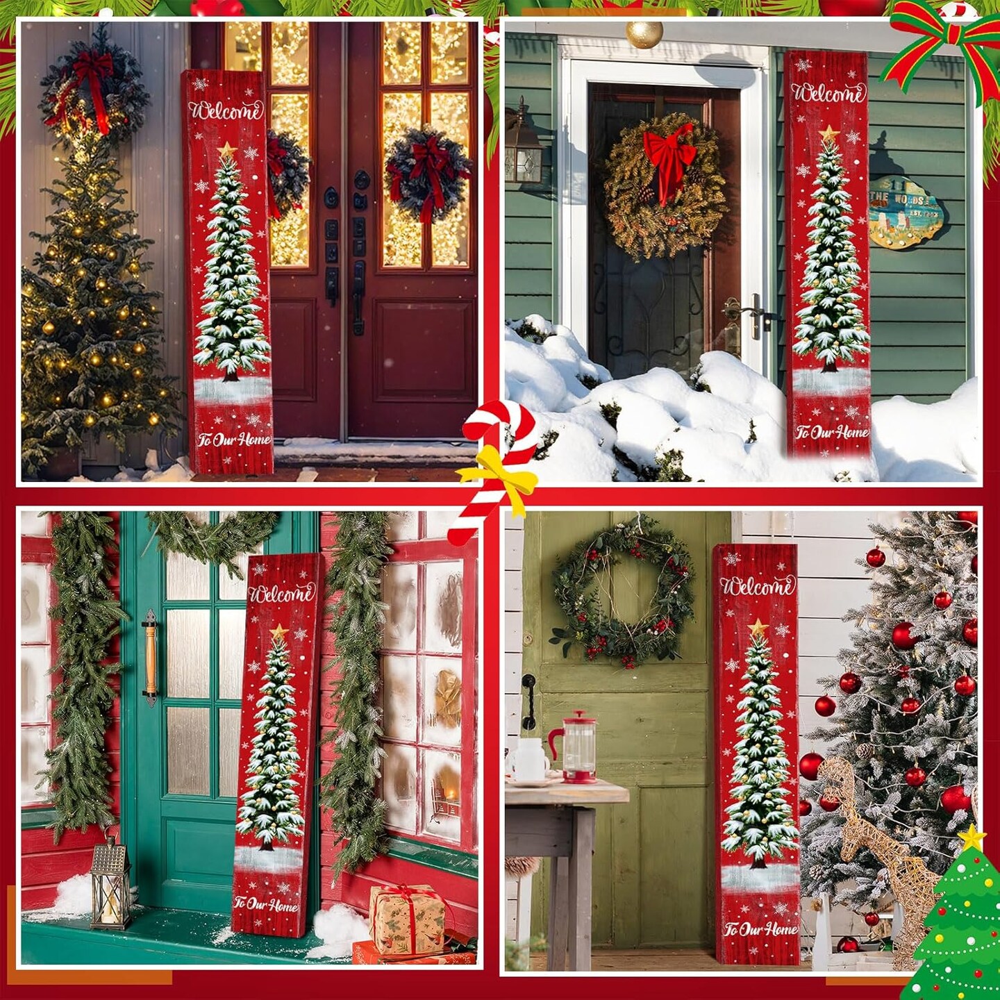 Christmas Porch Sign 47'' Large Merry Christmas Home Wood Decor Outdoor(Red)47"L x 7.8"W