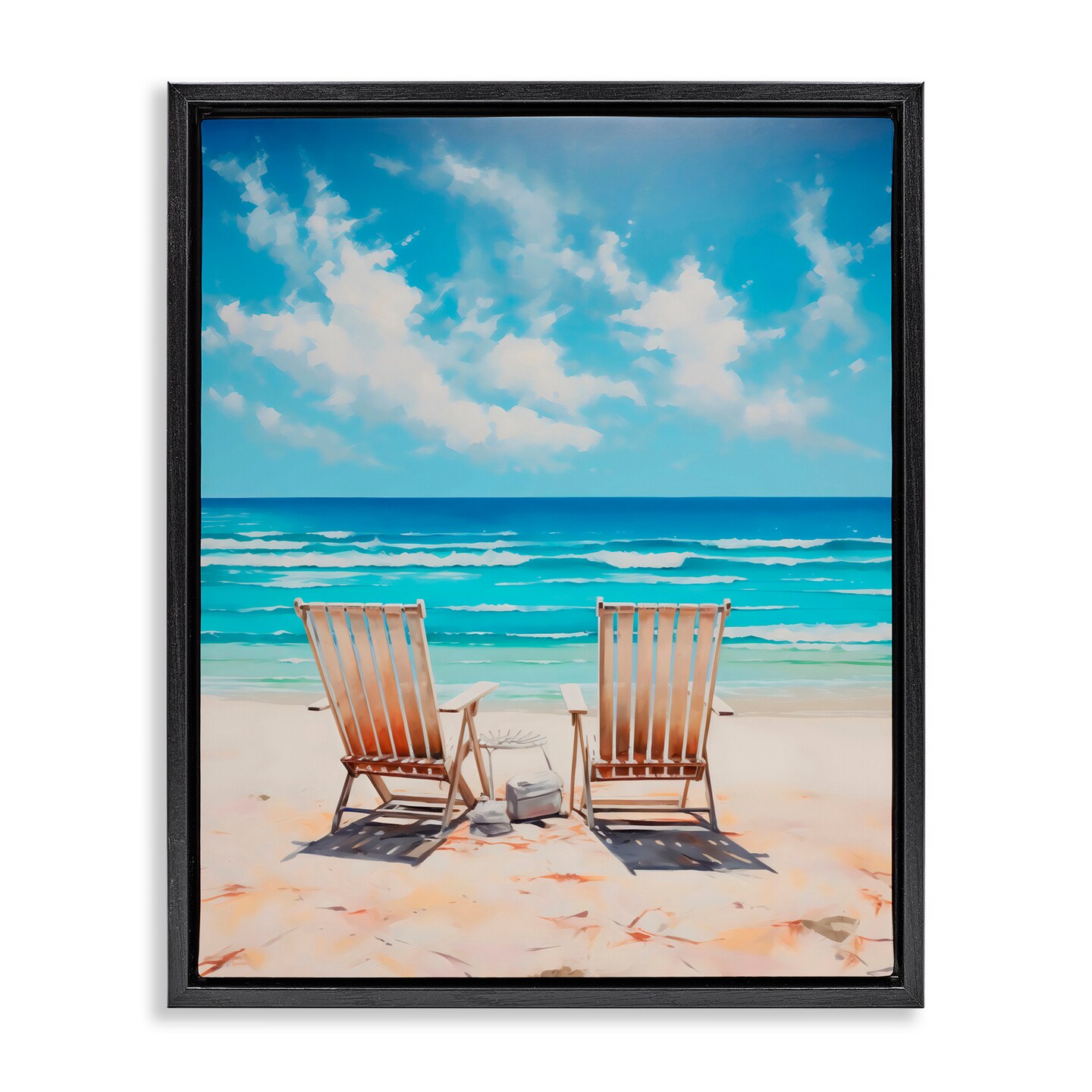 Stupell Industries Adirondack Beach Chairs View Black Framed Floater Canvas Wall Art, design by LSR Design Studio