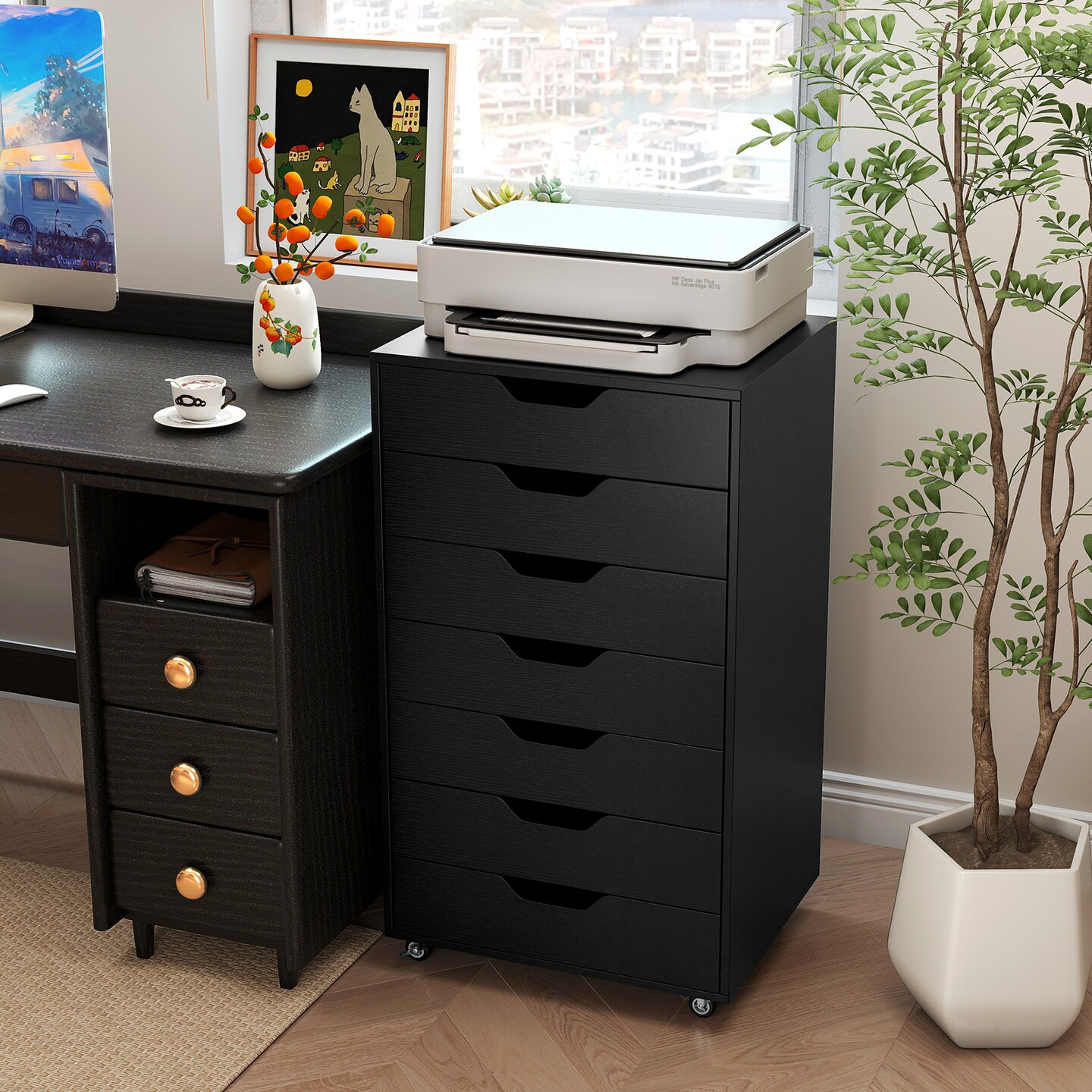 Mobile 7-Drawer Cabinet with Anti-Tip Design and Smooth Glide Drawers Ideal for Home or Office