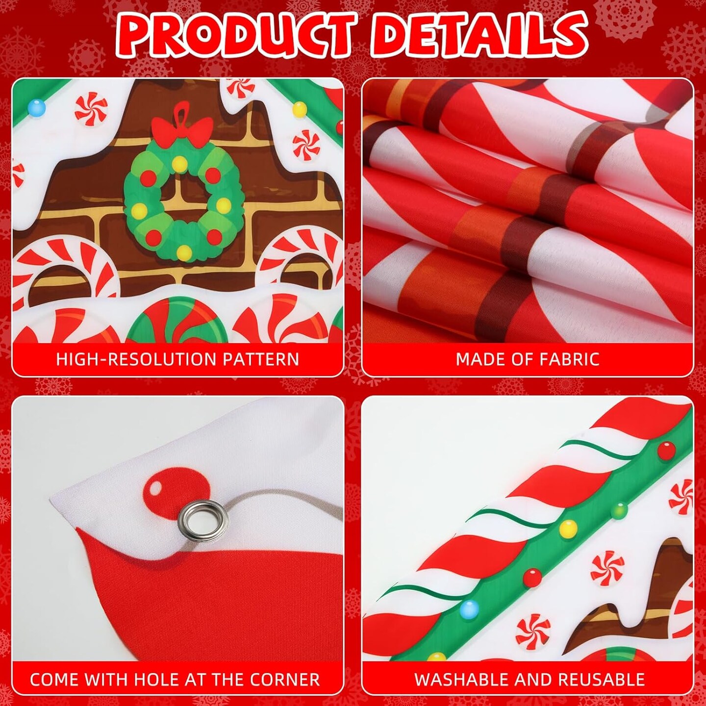 71 Inch 3 Pcs Christmas Door Decorations for Classroom Gingerbread Party Porch Banner(Red-white-brown)78.74 x 9.84 x 0.03 inches