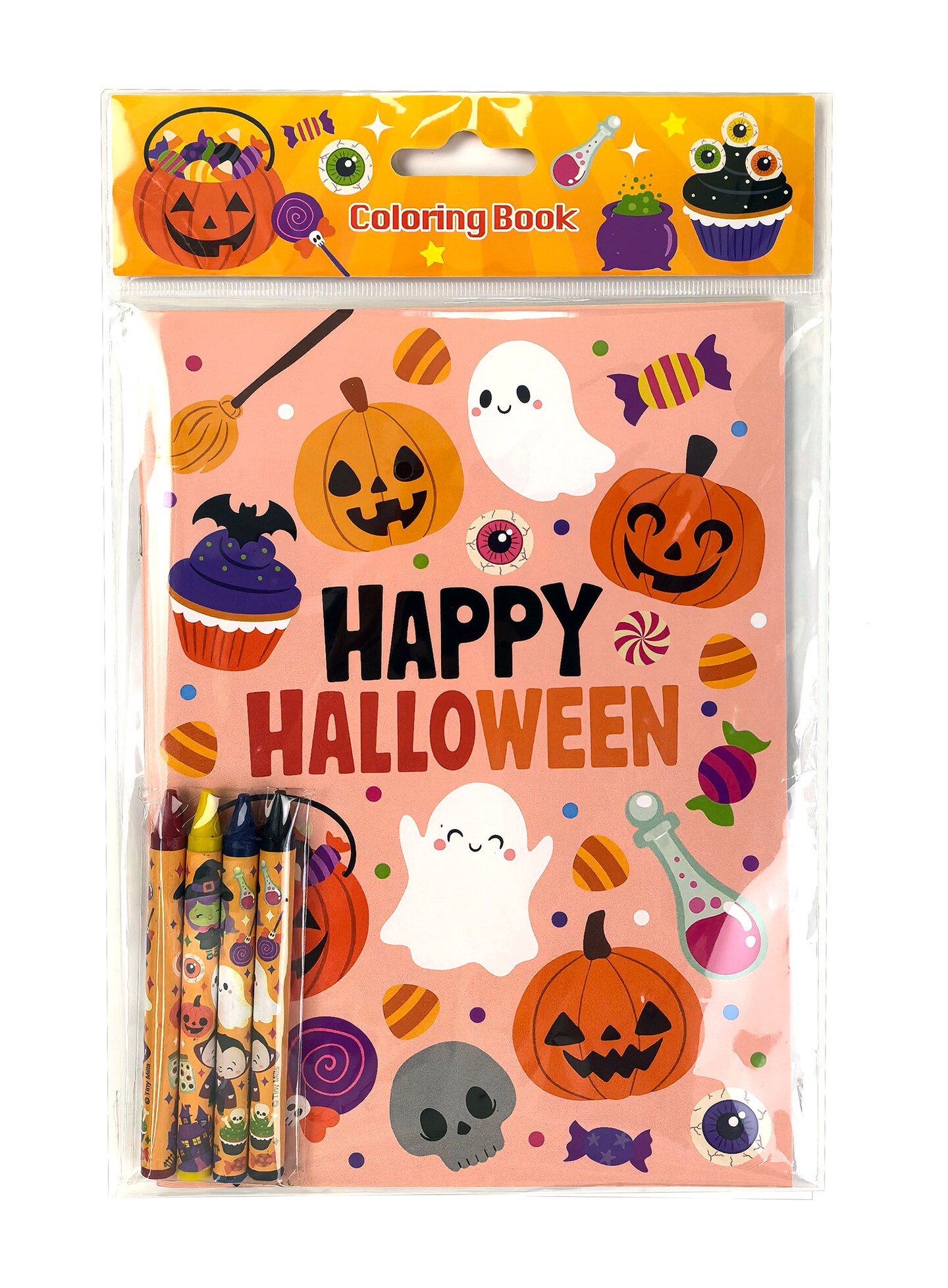 TINYMILLS Halloween Cute Spooky Coloring Books with Crayons, 12 Books and 48 Crayons Party Favors, Non-Candy Trick or Treat Halloween Party