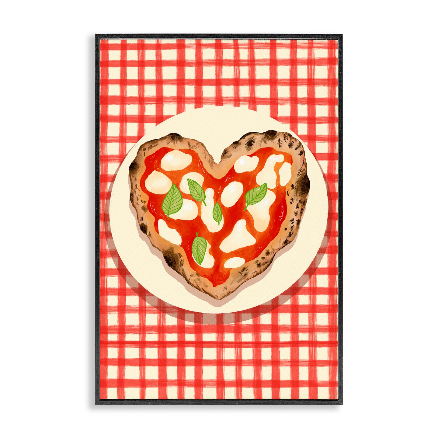 Stupell Industries Heart Pizza on Red Check Black Framed Giclee Art, design by Florentina Dolci