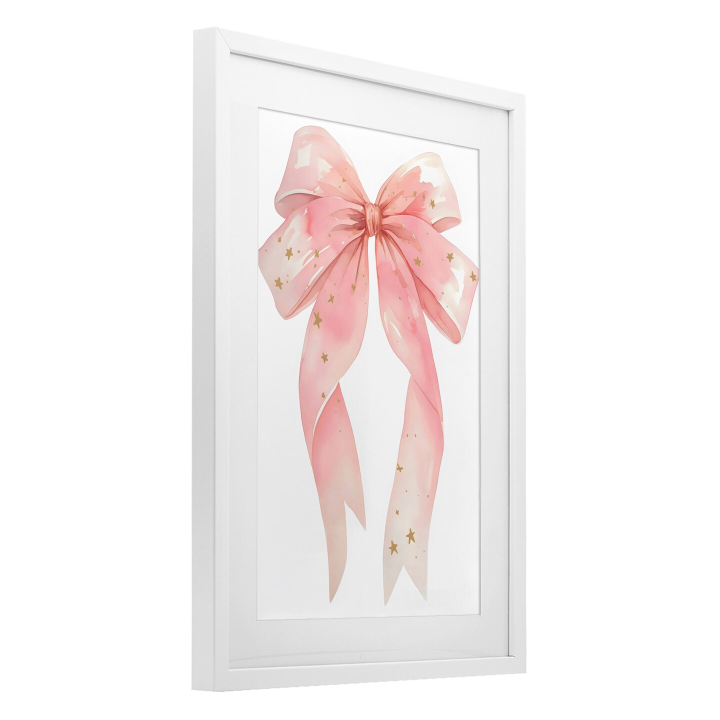 Stupell Industries Pink Bow With Gold Stars Black Framed Print Under Glass, design by Creative Studio