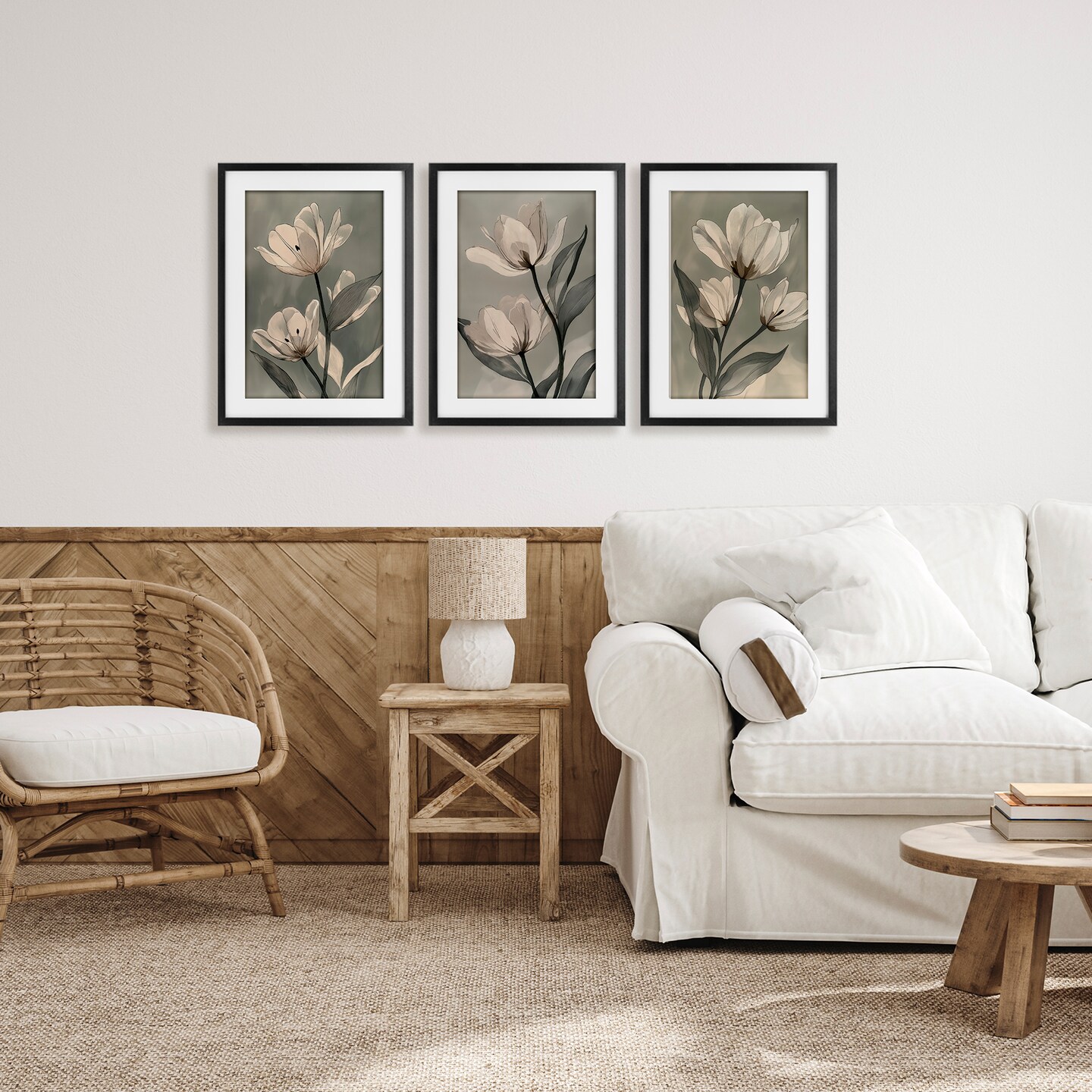 Stupell Industries Flower Trios Portraits 3 Piece Black Framed Print Under Glass Set, design by Annabelle Hall