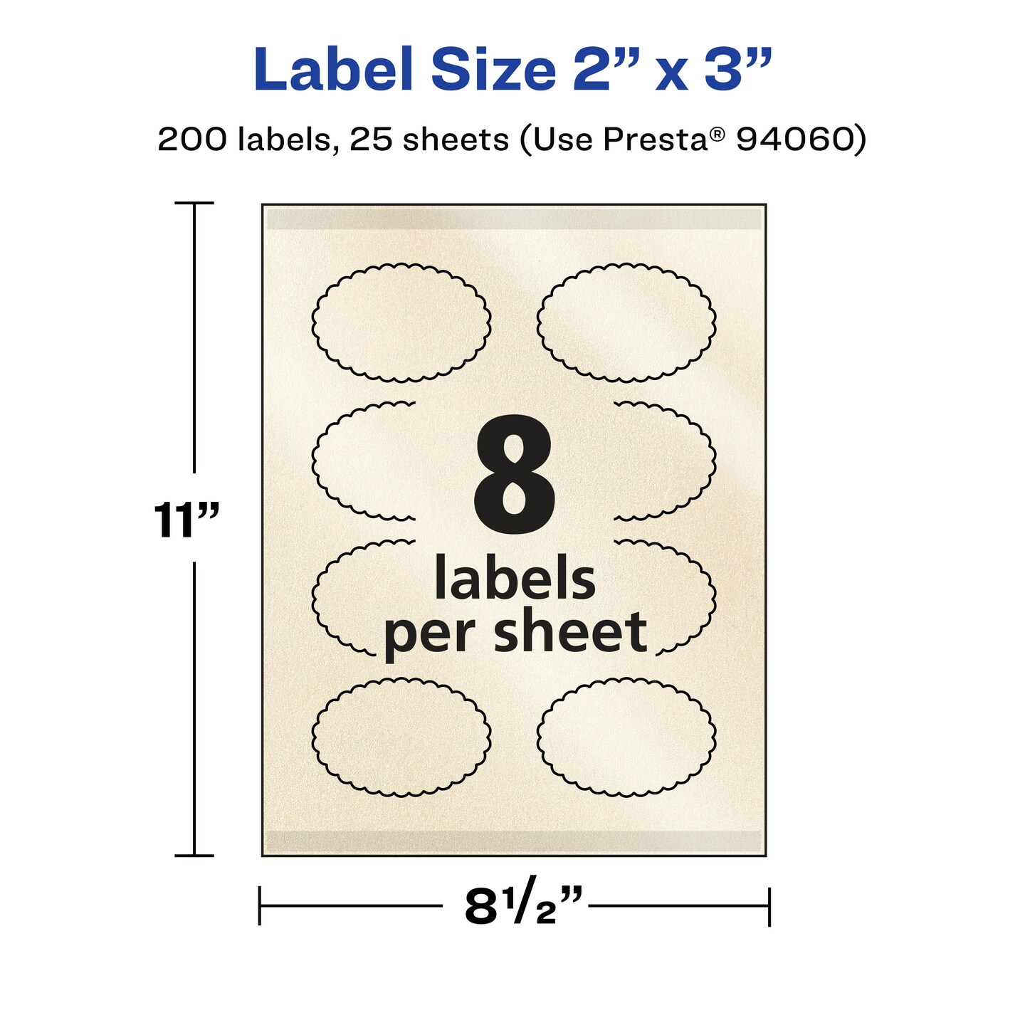 Avery Pearlized Ivory Oval Scalloped Labels with Sure Feed Technology, Print-to-the-Edge, 2" x 3"