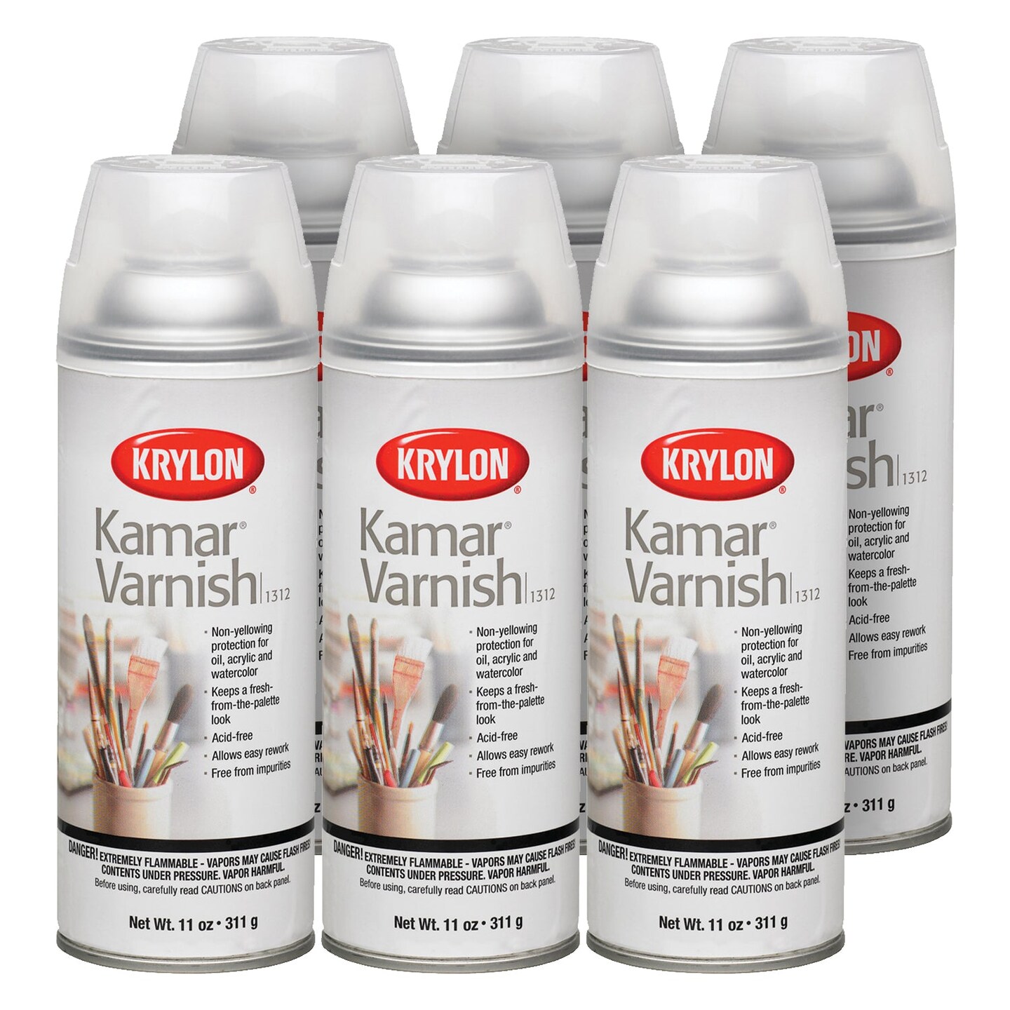 Krylon K01312 Kamar Varnish Artist Spray for Fine Art &#x26; Prints, Gloss, 11 Ounce, 6 Pack