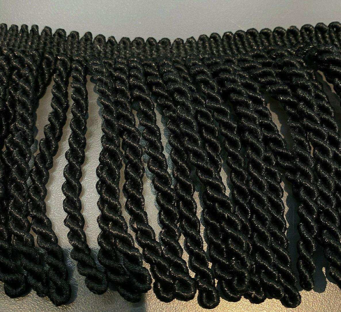 1 Yard Black Bullion Fringe Trim for Upholstery and Curtains 4 Inch Long