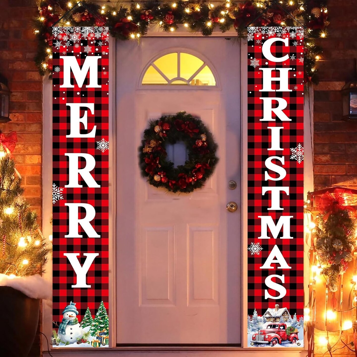 Christmas Decorations Outdoor Yard: Large Red Black Front Porch Sign(Red,Black)71"L x 12"W