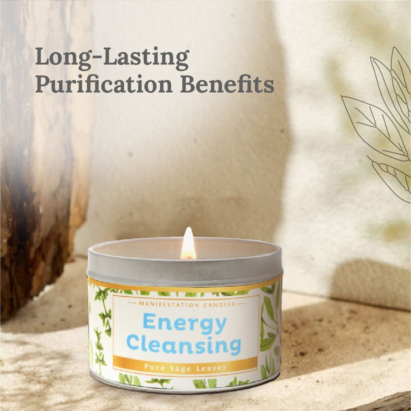 Magnificent 101 Long Lasting Pure Sage Candle for Manifestation & House Energy Cleansing | 6 Oz - 35 Hour Burn | All Natural Soy Wax Candle with Pure Sage Leaves | an Ideal Spiritual Gift