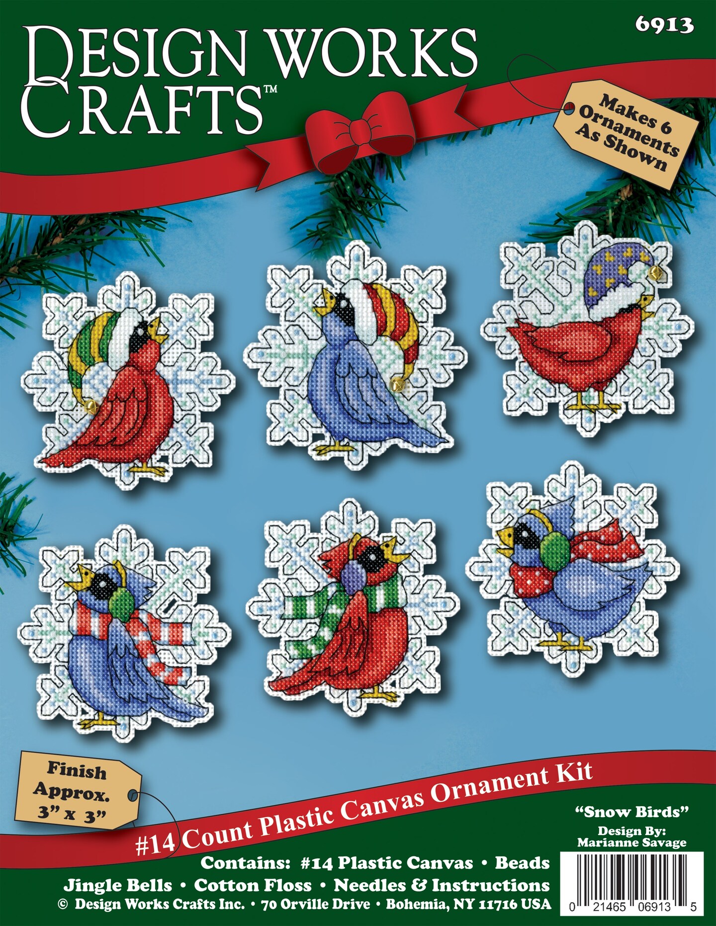 Design Works Counted Cross Stitch Kit 3"X3" Set of 6-Snowbirds Ornament