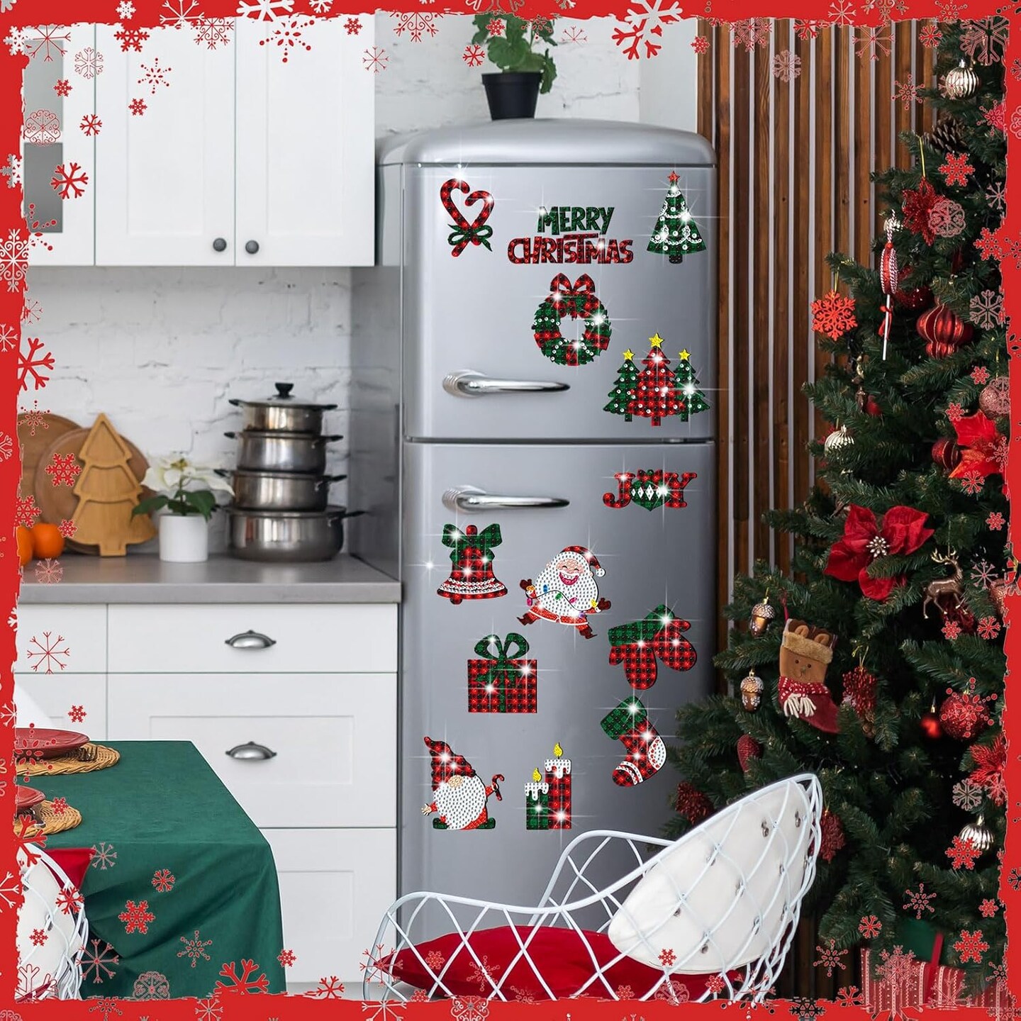 30 Pcs Christmas Diamond Art Painting Magnets Kits (Buffalo Plaid)