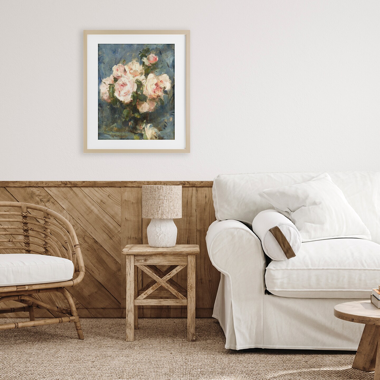 Stupell Industries Vintage Pink Roses Blue Background Black Framed Print Under Glass, design by Leah Straatsma