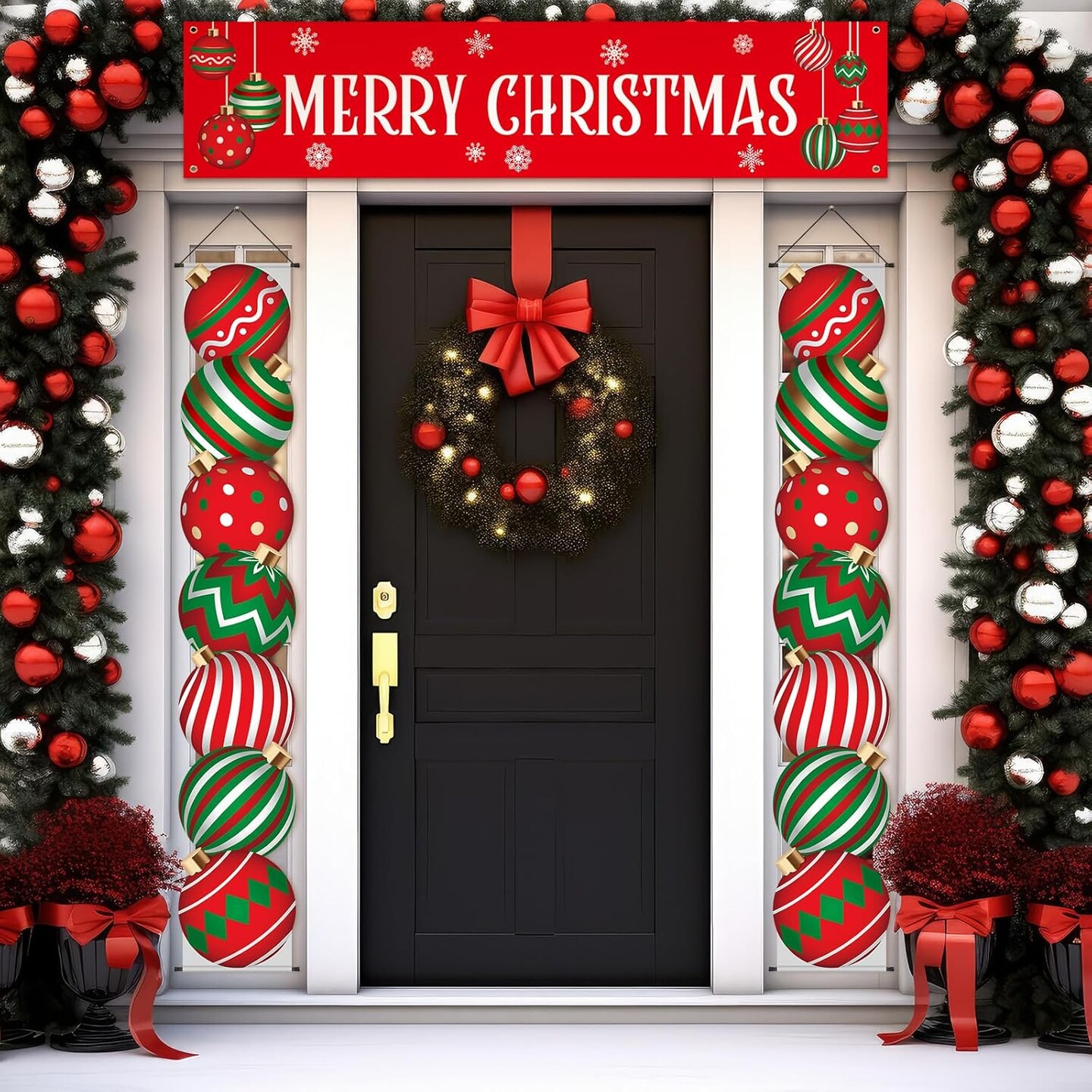 3 Pcs Christmas Decoration Outdoor Christmas Porch Sign for Front Yard Hanging,12 x 71 Inch(Red Green)