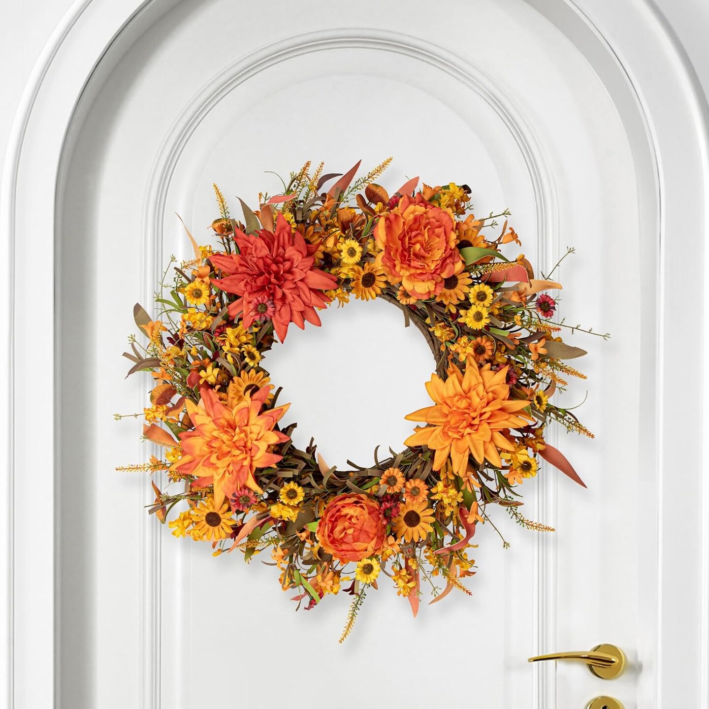 20” Artificial Fall Wreath Autumn Wreaths(Orange)5"D x 20"W x 20"H