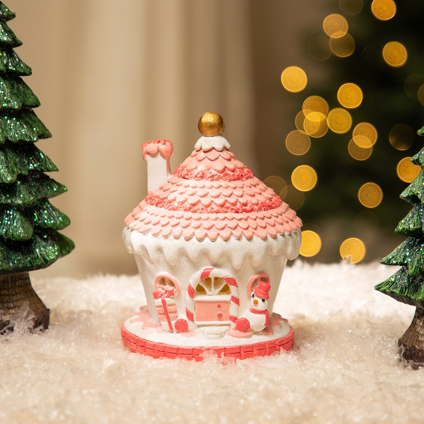 Northlight Lighted Glitter and Sprinkles Cupcake Cottage Christmas Decoration - 6&#x22;