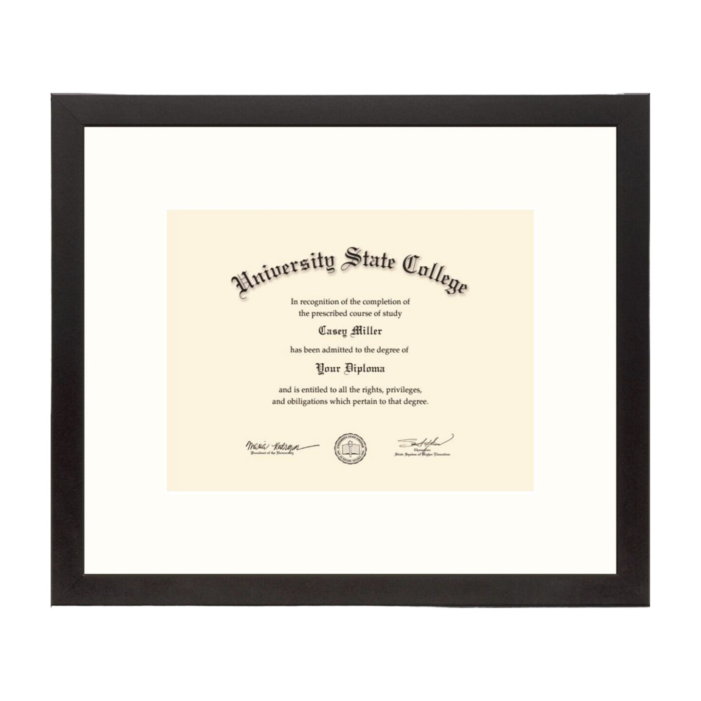Framerly - 11"w x 8.5"h Diploma Frame - Solid Hardwood Moulding with Black Satin Finish and Off White Matting