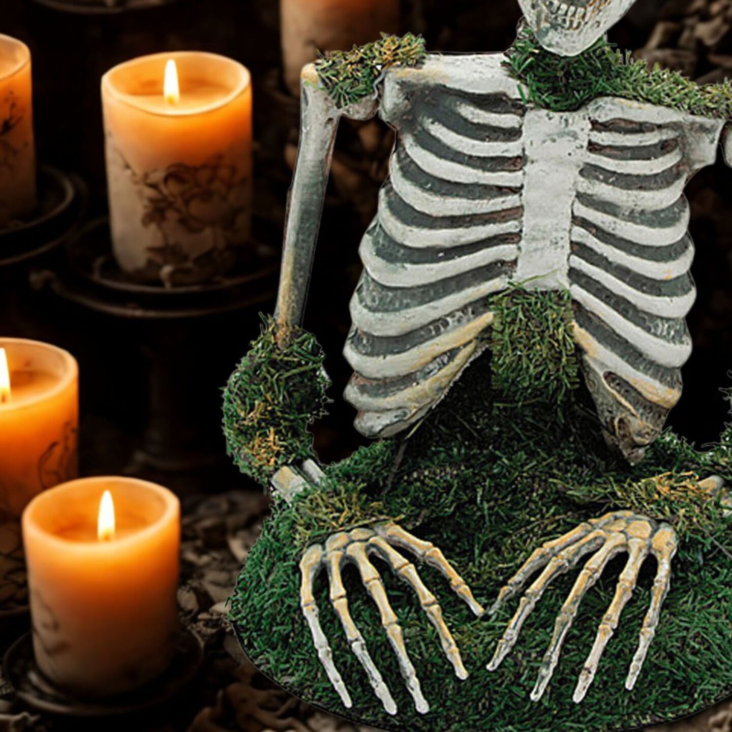 Animated Mossy Skeleton Tabletop Halloween Decoration Spooky Party Centerpiece Creepy Home Accent
